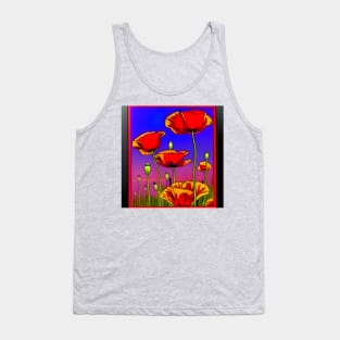 Retro Graphic Novel Style Field of Red Poppies (MD23Mrl014) Tank Top